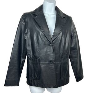 GAP Leather Y2K Jacket Women Black Blazer 2 Button Front Lined Coat Size 4